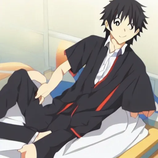 Image similar to “Hikigaya Hachiman sitting on his bed”