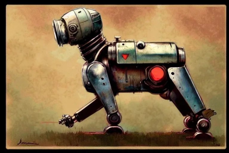 Image similar to adventurer ( ( ( ( ( 1 9 5 0 s retro future robot android dog. muted colors. ) ) ) ) ) by jean baptiste monge!!!!!!!!!!!!!!!!!!!!!!!!! chrome red