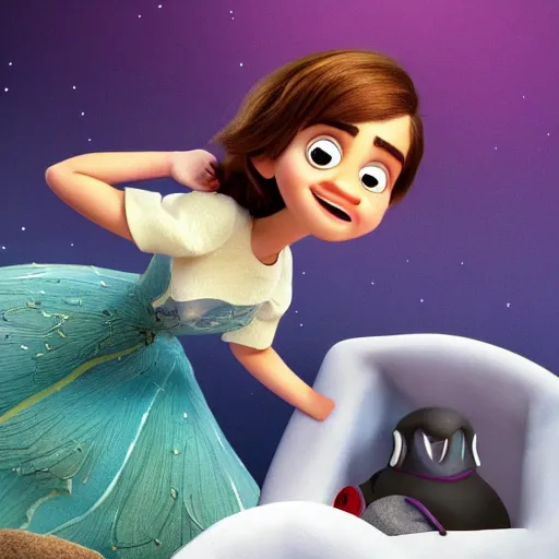 Prompt: pixar animation of emma watson, dreamworks