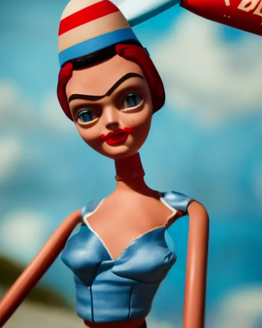 Image similar to closeup face profile portrait of a tin toy retro 1 9 5 0 s cara delevingne at a rocket launch, bikini, depth of field, zeiss lens, fashion photoshoot by nicoletta ceccoli, mark ryden, lostfish, breathtaking, detailed and intricate environment, 8 k resolution, extremely detailed, beautiful, establishing shot, artistic, hyperrealistic, octane render