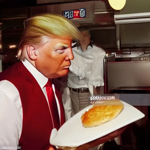 Prompt: Donald trump working at McDonald’s