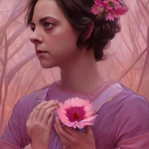 Prompt: pink petals with a ahape of a wonderful aubrey plaza and christina ricci, intricate, elegant, highly detailed, wonderful eyes, sweet, digital painting, artstation, concept art, smooth, sharp focus, illustration, art by artgerm and greg rutkowski and alphonse mucha and william - adolphe bouguereau