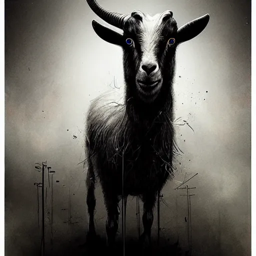 Prompt: goat, pencil sketch, portrait, photorealistic, highly detailed, art by simon stalenhag, raymond swanlad and alberto seveso