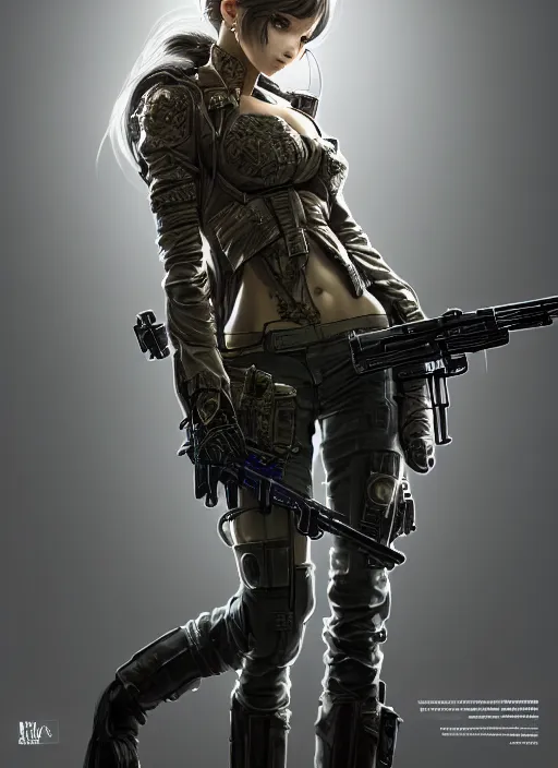 Image similar to the portrait of lawful neutral russian female cyberpunk marine sniper as absurdly beautiful, gorgeous, elegant, young gravure idol, an ultrafine hyperdetailed illustration by kim jung gi, irakli nadar, intricate linework, bright colors, octopath traveler, final fantasy, unreal engine 5 highly rendered, global illumination, radiant light, detailed and intricate environment