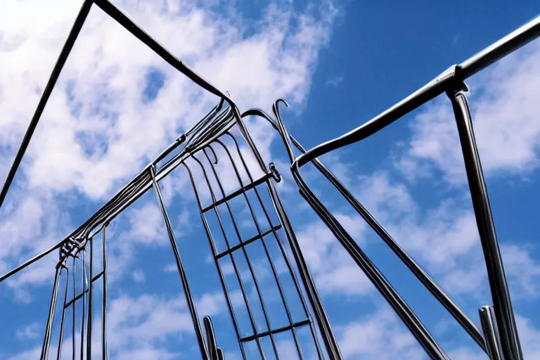 Image similar to shiny metal rails in blue sky, award winning cinematic still