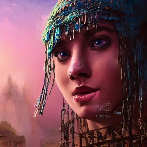 Image similar to Ancient city being destroyed by a flood,detailed face,detailed eyes,pink lips,upturned nose, digital art , highly detailed , high contrast, beautiful lighting, award winning , trending on art station, photorealistic, 8k