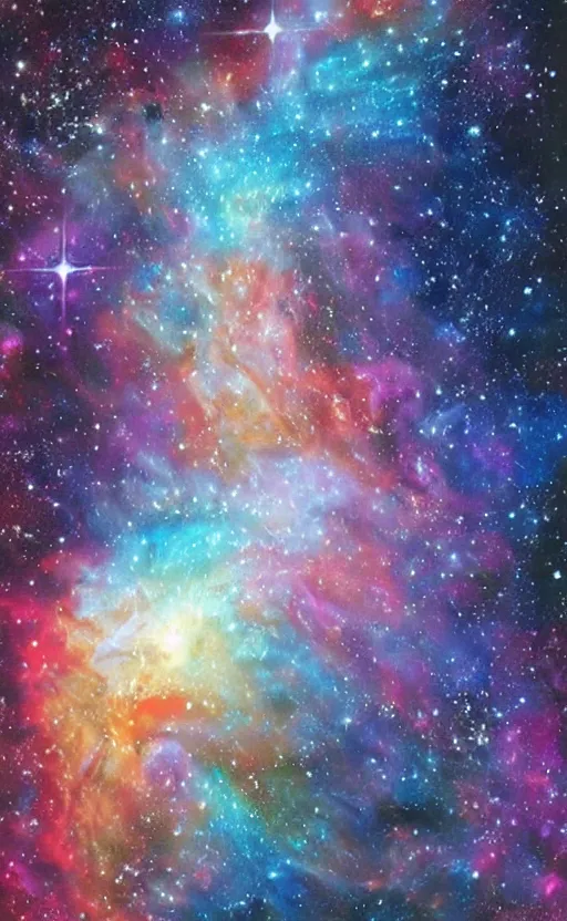 Image similar to millie bobby brown galaxy nebula painting