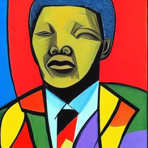 Prompt: nelson mandela by picasso, cubism, painting, masterpiece