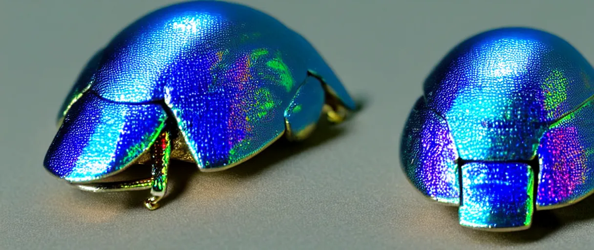 Image similar to highly detailed holographic scarab high quality photo with jeweled gorgeous moody blue lighting octane low angle hd 8k sharp shallow depth of field