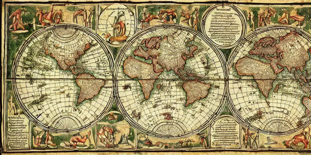 Image similar to insane ancient instructional maps, intricate details, full color,