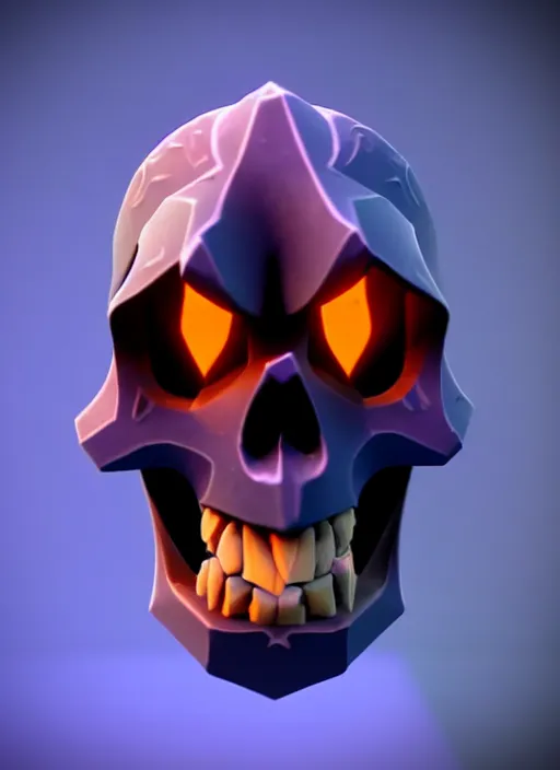 Image similar to cloaked skull, stylized stl, 3 d render, activision blizzard style, hearthstone style, crash bandicoot artstyle