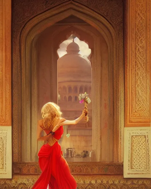 Image similar to tuesday weld visits the taj mahal by charlie bowater, by francine van hove, by alex horley, by tom chambers, by victor prezio