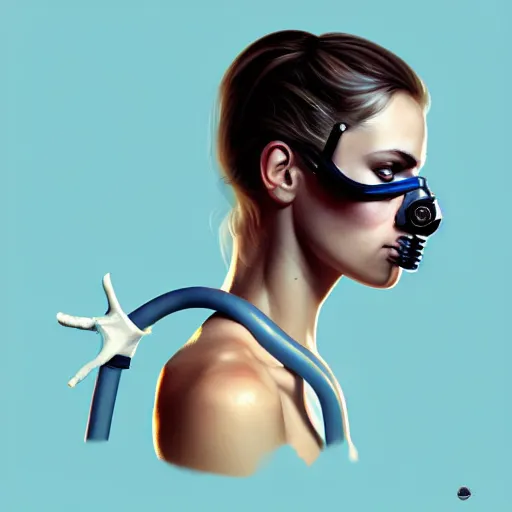 Prompt: a profile photo of an undercover girl with oxygen mask, side profile in underwater, highly detailed, digital painting, artstation, concept art, smooth, sharp focus, illustration by Sandra Chevrier