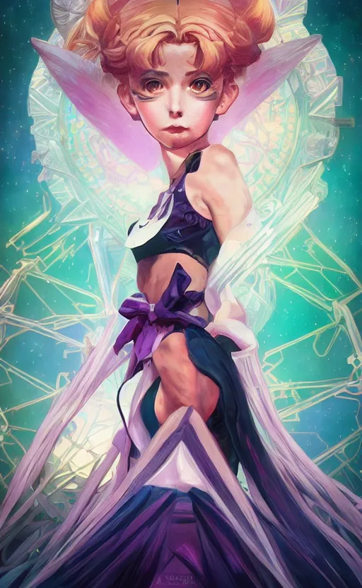 Image similar to symmetry!! portrait of sailor moon! alien in the style of horizon zero dawn, machine face, intricate, elegant, highly detailed, digital painting, artstation, concept art, smooth, sharp focus, illustration, art by artgerm and greg rutkowski and alphonse mucha, 8 k