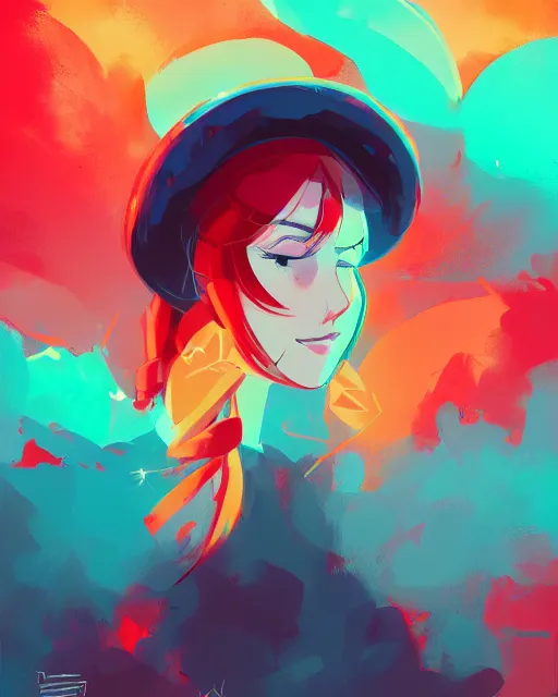 Image similar to girl with beret, colored manga panel, drawn by Anton Fadeev