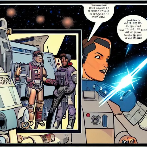 Prompt: comic book panel of a retro sci-fi of Portal of Rebels