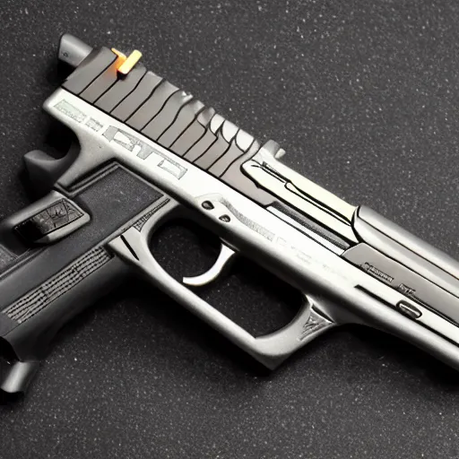 Image similar to artdeco cyberpunk pistol