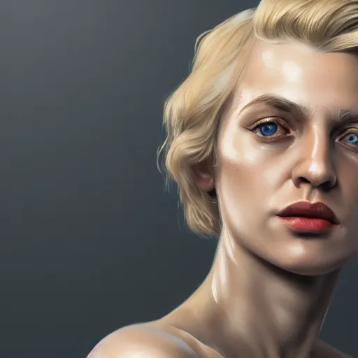 Prompt: A Hearts of Iron IV portrait of a blonde German actress. Highly detailed, fine Art, high detail, great lighting, 8k resolution, masterpiece, concept art, illustration, clear eyes, painting oil on canvas, octane render, HDR, trending on artstation, 4k, 8k, HD