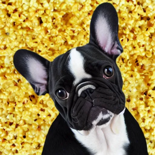 Image similar to french bulldog eating popcorn, in the style of tomma abts