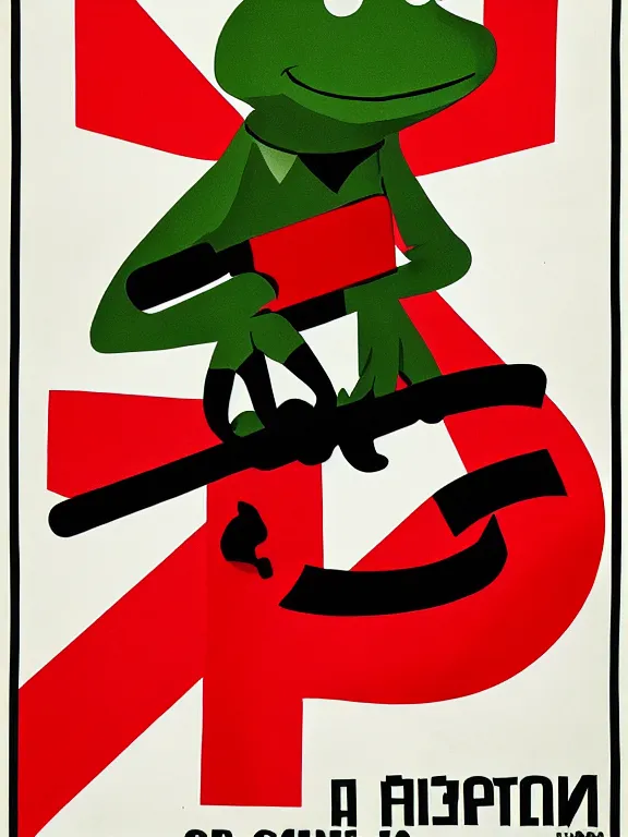 Prompt: USSR propaganda poster of kermit the frog holding a hammer, constructivism style, red black and white