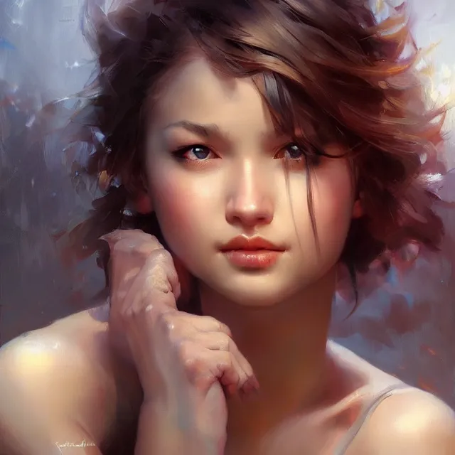 Prompt: in this whole world, you are the most beautiful. oil painting, by stanley artgerm lau, wlop, rossdraws, frank frazetta, andrei riabovitchev, marc simonetti