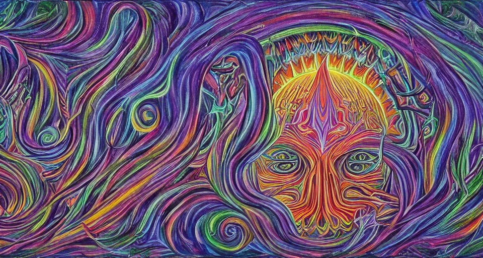 Image similar to Enchanted and magic forest, by Alex Grey ,