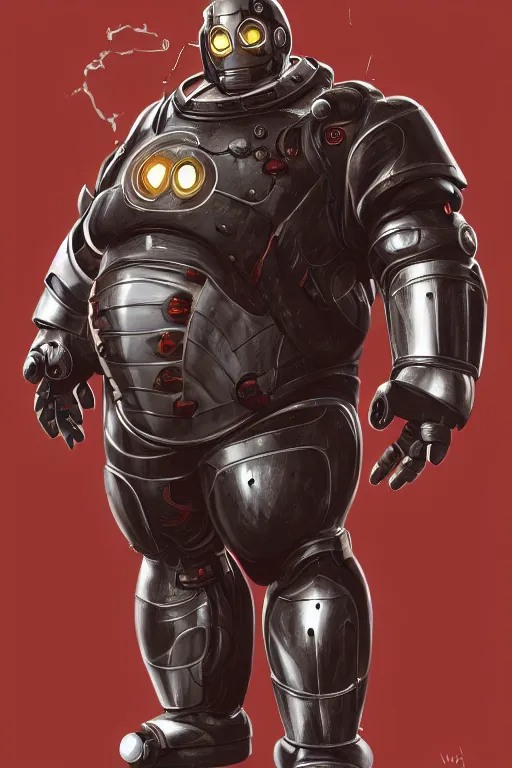 Image similar to Morbidly Obese Iron Man as a Big Daddy from Bioshock, intricate, elegant, highly detailed, digital painting, artstation, concept art, smooth, sharp focus, illustration, art by WlOP