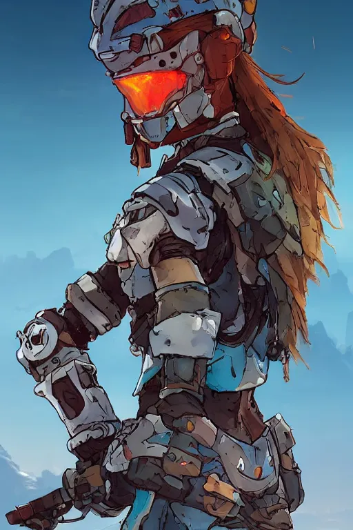 Image similar to combination suit armor aloy horizon forbidden west horizon zero dawn robot ninja mask helmet backpack tribal, art gta 5 comics, official fanart behance hd artstation by jesper ejsing, by rhads, makoto shinkai and lois van baarle, ilya kuvshinov, ossdraws radiating a glowing aura cgi rtx 2 0 2 2