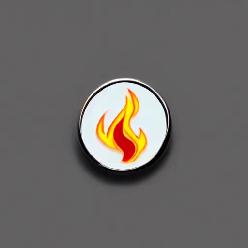 Prompt: a photo of minimalistic flat fire flames warning label enamel pin, beautiful cinematic light, behance