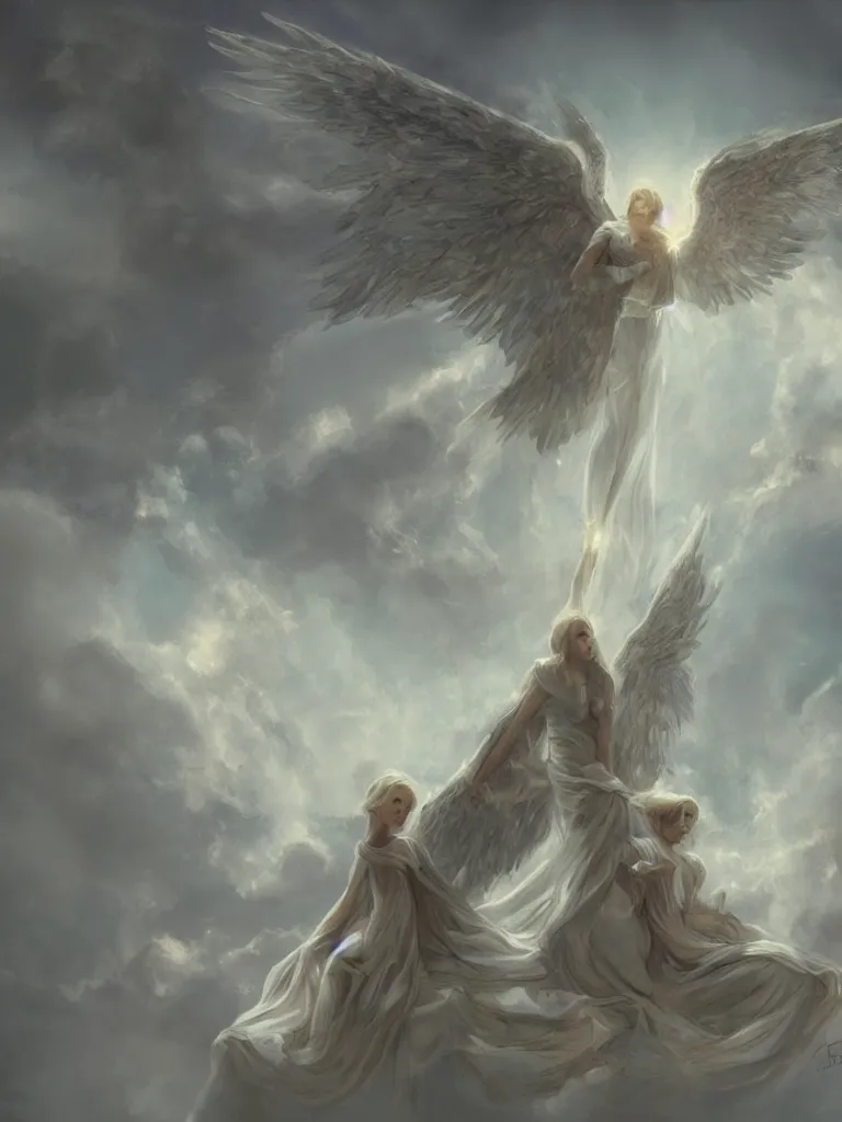 Prompt: angels, beautiful light, wings, by disney concept artists, blunt borders, rule of thirds