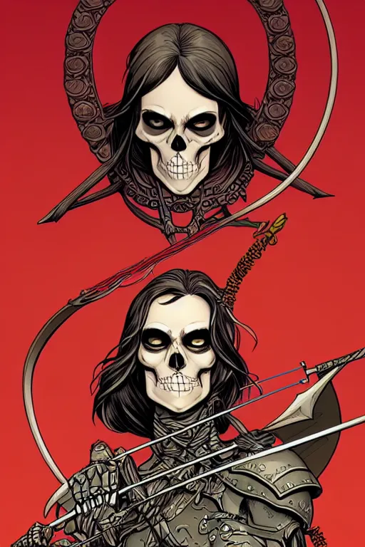 Prompt: comic cover art portrait of a skeleton archer, dnd, high fantasy digital illustration, by jenny frison and sana takeda, intricate details, stunning inking lines, flat colors, 4 k, hd, artstation