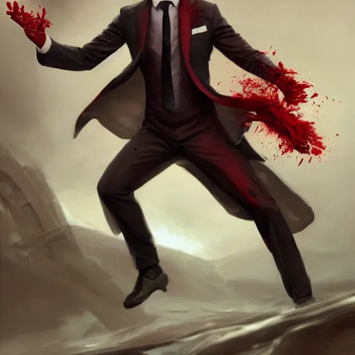 Image similar to portrait of rajesh hamal upper body in bloody business suit, blood red eyes, vampire fangs, fantasy, intricate, elegant, highly detailed, digital painting, artstation, concept art, matte, sharp focus, illustration, art by aenaluck and roberto ferri and greg rutkowski, epic fantasy, digital painting