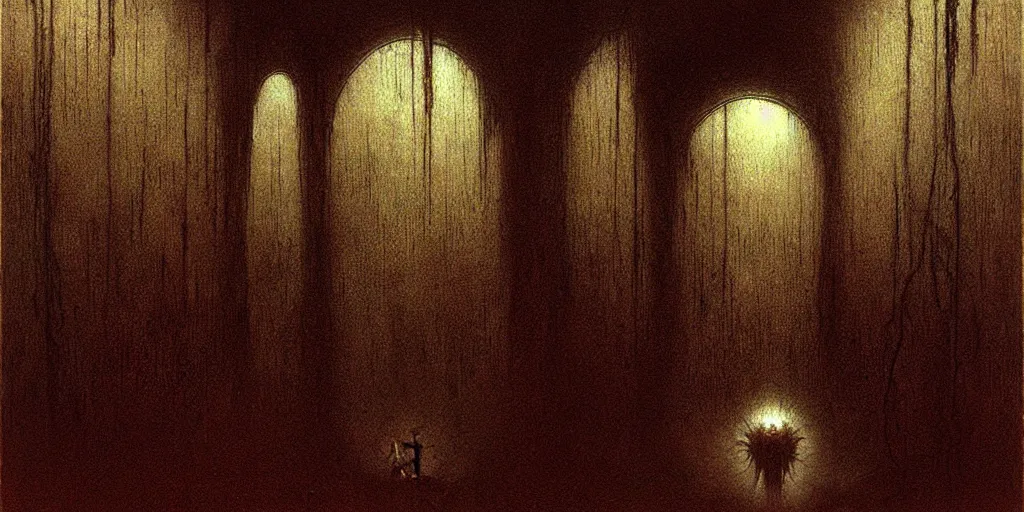 Image similar to dark scary underground by Beksinski, Luis Royo