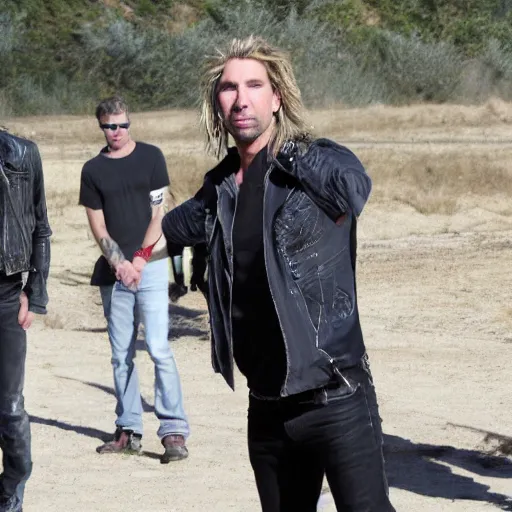 Prompt: chad robert kroeger of nickelback looking at a mystery object