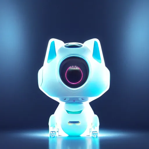 Image similar to product photo of a futuristic stylized pet robot, kitten puppy teddy mix, super cute robot face, awww, by artgerm and greg rutkowski and marc newson, alphonse mucha, zaha hadid,, volumetric light, detailed, octane render, midsommar