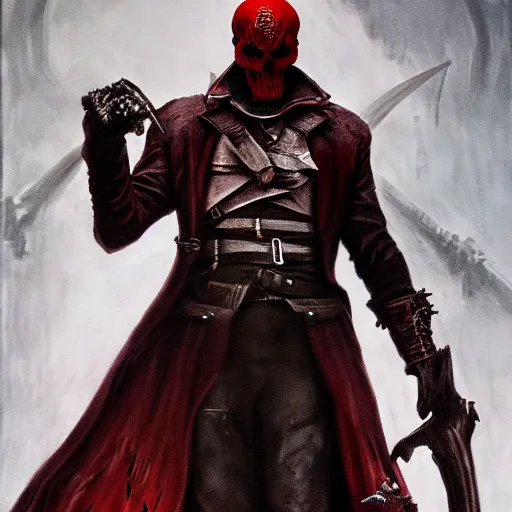 Image similar to Red Skull, Bloodborne boss, matte painting, detailed, Bloodborne, oil on canvas