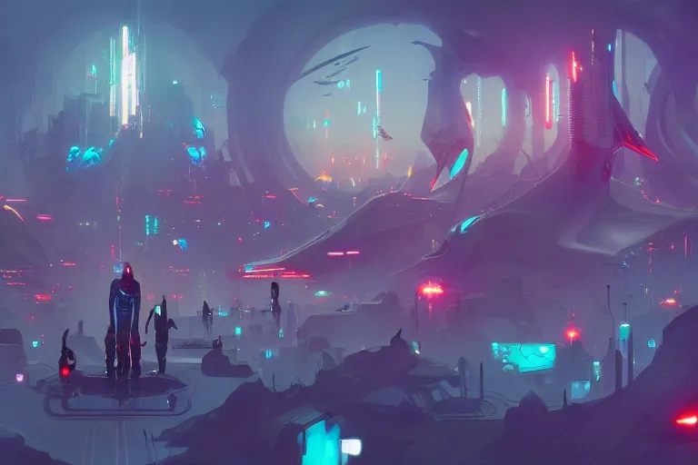 Image similar to crowded place, many people, gathering, people, cyberpunk, bionics, augments, lights, cables, colorful, vivid, imposing, epic, digital painting, artstation, concept art, by peter mohrbacher and wlop and rhads,