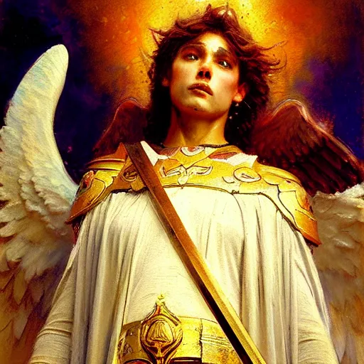 Image similar to saint michael the angel. highly detailed painting by gaston bussiere, greg rutkowski 8 k