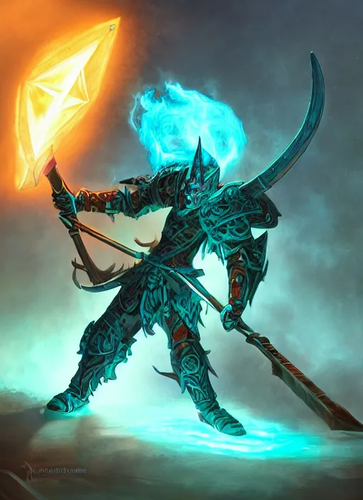 Image similar to Glowing DND Battleaxe emanating teal energy, dungeons and dragons, highly detailed, digital painting, 8k, HD