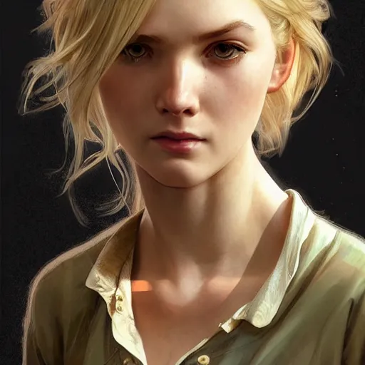 Prompt: Blonde Ellie from TLOU, highly detailed, digital painting, artstation, concept art, smooth, sharp focus, illustration, ArtStation, art by artgerm and greg rutkowski and alphonse mucha and J. C. Leyendecker and Edmund Blair Leighton and Katsuhiro Otomo and Geof Darrow and Phil hale and Ashley wood and Ilya repin and Charlie Bowater