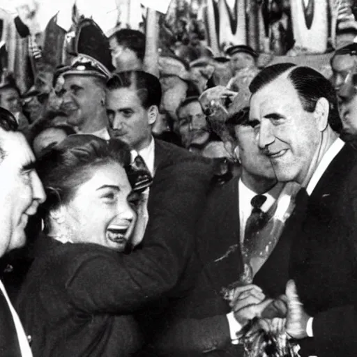 Image similar to a photo of Juan Domingo Peron greeting the people