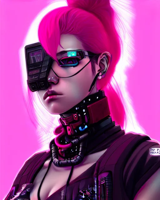 Image similar to female cyberpunk in pink and black, very detailed, realistic face, detailed face, matte, tonemapping, bbwchan, perfection, 4 k, cushart krenz