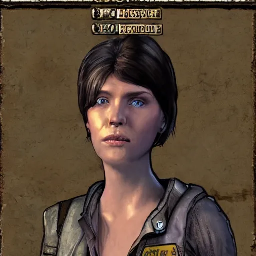 Prompt: wasteland 2 character portrait, blue yes and brown hair