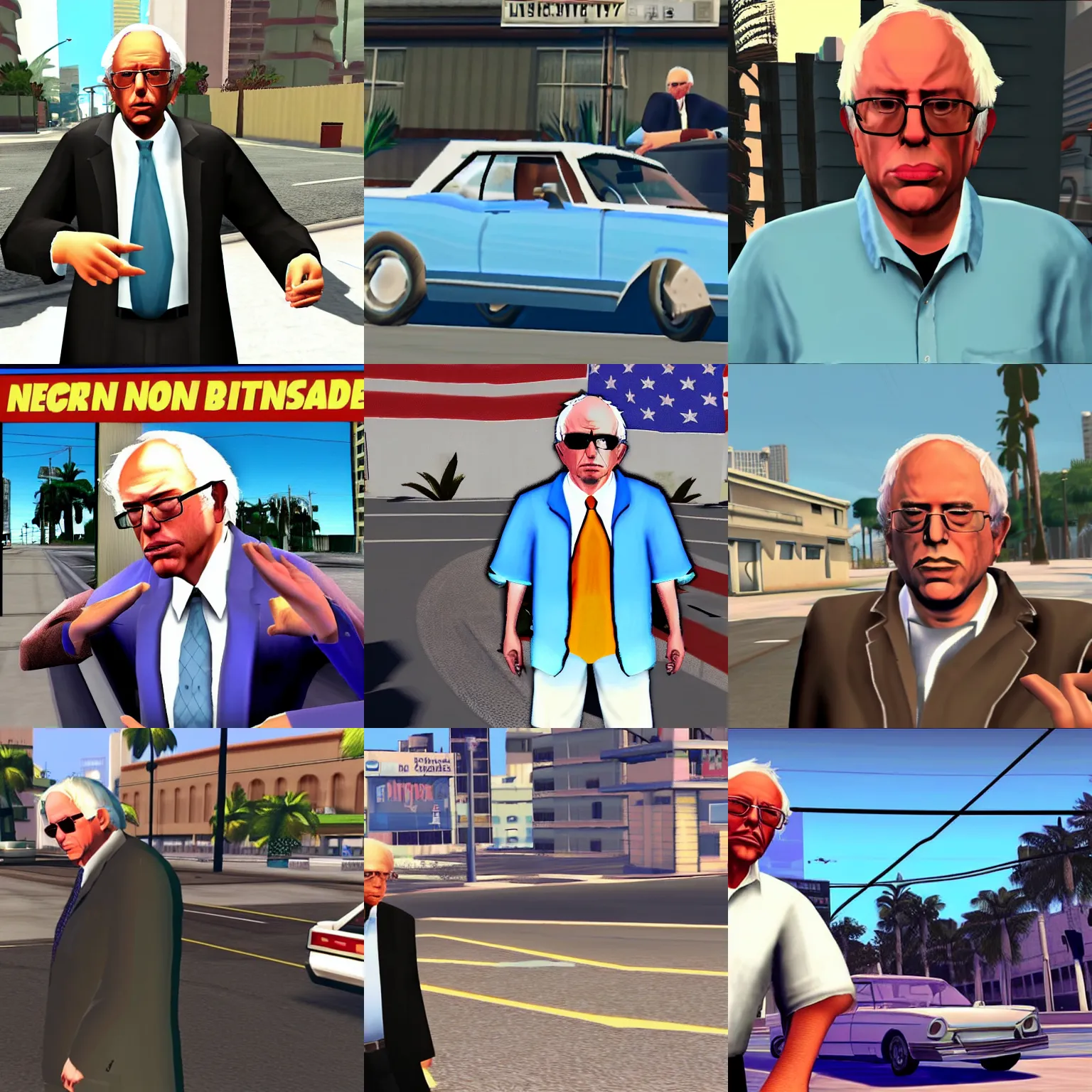 Prompt: bernie sanders in gta vice city, screenshot from the game, ps 2 quality