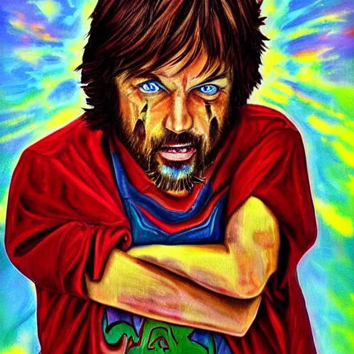 Prompt: shaggy as the most powerful human being on earth, epic painting