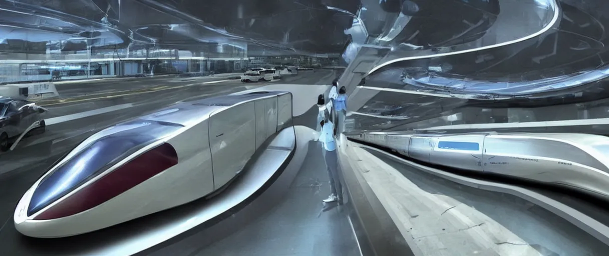 Prompt: Maglev cars on the roads of the future, year 2055, in the style of Minority Report,