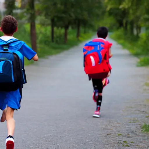 Image similar to teenager running to school with backpack but it's the olympichs and he is very fast