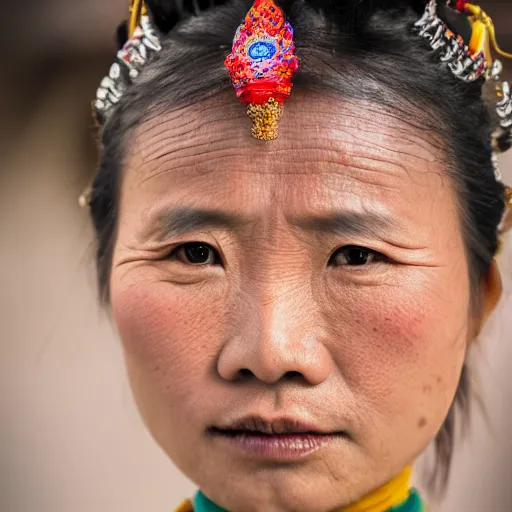 Prompt: A female ancient asian tribal princess, (EOS 5DS R, ISO100, f/8, 1/125, 84mm, postprocessed, crisp face, facial features)