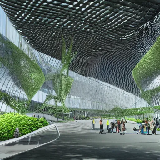 Prompt: futuristic convention centre, ultra modern, photorealistic, organic, forested