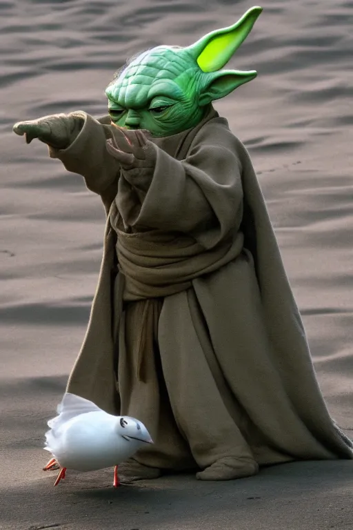 Prompt: Yoda smacking a seagull